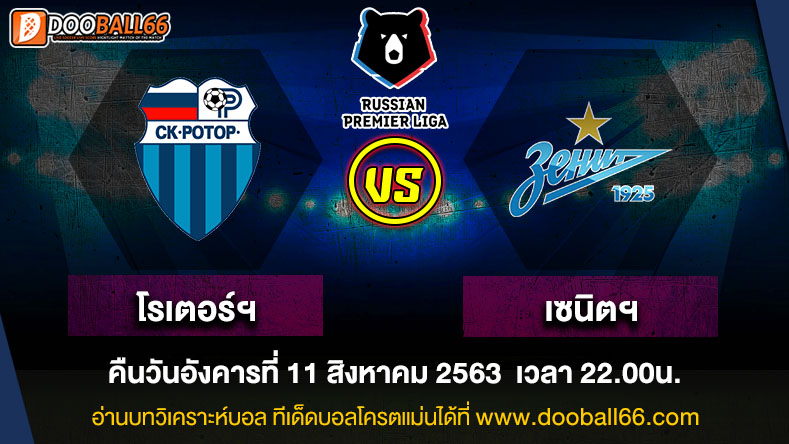 วิเคราะห์บอล ศึก รัสเซีย พรีเมียร์ลีก ระหว่าง โรเตอร์ โวลโกกราด VS เซนิต เซนต์ ปีเตอร์สเบิร์ก